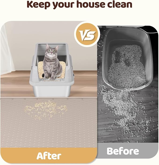 Cat Litter Mat, XL Extra Large 40" x 40" Silicone Mat Litter Trapping Mat for Scatter Control, Soft on Kitty Paws, Easy to Clean (Khaki)