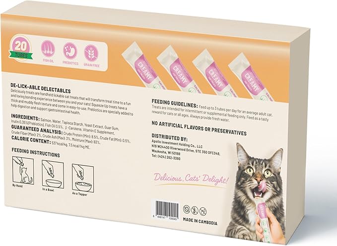 PETPHABET Lickable Cat Treats Squeeze, Creamy Puree Squeezable Wet Kitten Treats, Salmon Recipe 20 Tubes, Paste Snacks for Skin & Coat Health, Digestive Care, High Protein, Grain Free