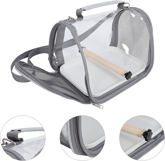 Portable Small Bird Travel Cage Carrier with Gray Lightweight Handheld Design for Small Parakeets Parrots Conures Outdoor Trips and Vacations