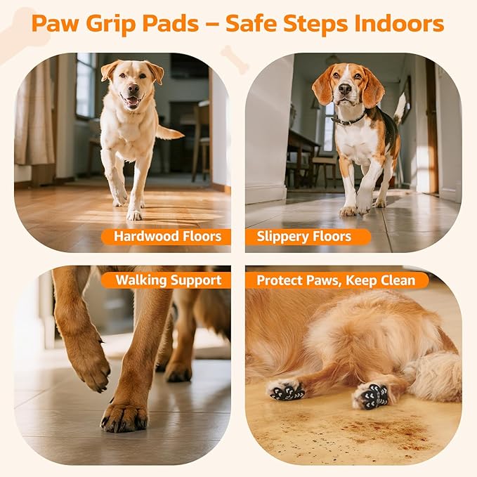 Anti Slip Dog Paw Protector Pads for Senior Dogs, Paw Pads for Dogs Traction, Disposable Self Adhesive Paw Grips for Old Dog on Slippery Hardwood Floor, Black 12 Sets (48pcs) XL(41-60lbs)
