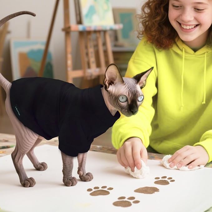 Fleece Sphynx Cat Clothes Soft Hairless Cat Clothes Pullover Cat Sweater for Chihuahua All Season Light and Warm Kitten Cloth for Cats Only Puppy Clothes Small Dog Sweater (Black, XX-Large)