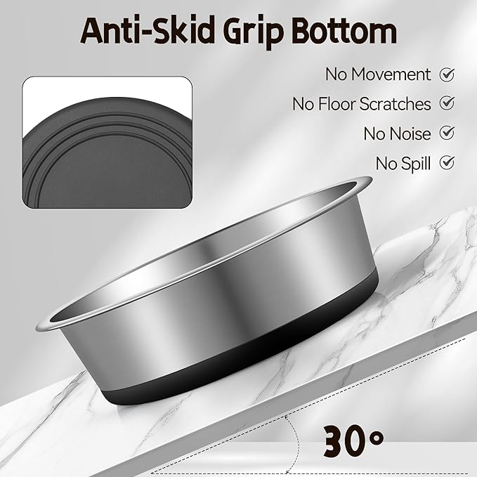 Stainless Steel Dog Bowls, Non Slip Dog Metal Bowls, 2 Pack Food and Water Pet Feeders Heavy Duty Dishwasher Safe (88oz, 11cup)