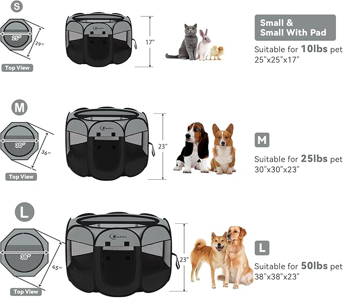 Dog Cat Playpen with Washable Pee Pad, Puppy Pet Playpen Indoor for Small Dog Crate Tent Cage Outdoor, Portable Pop Up Dogs Enclosure Kennel with Carrying Case,Dark Grey