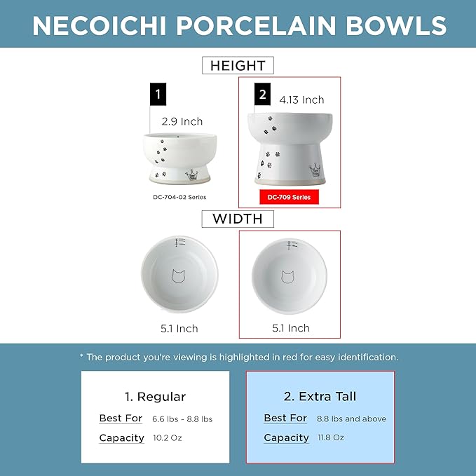 Necoichi Elevated Cat Water Bowl – Ceramic Raised Cat Bowl, Prevents Neck & Whisker Fatigue – Dishwasher & Microwave Safe – Pet Water Bowl for Cats (Fuji, Extra Tall)