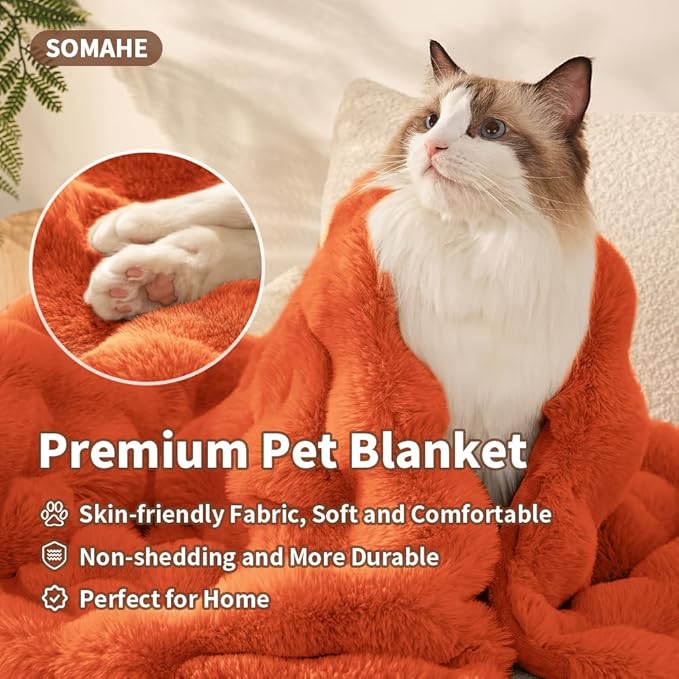 Self-Warming Cat Blanket for Indoor Cats & Small Dogs, Dual-Side Sherpa Plush Throw, Anti-Static Shared Couch Mat for Crate & Travel, Machine Washable No Shrink, 28x22 Inch Orange
