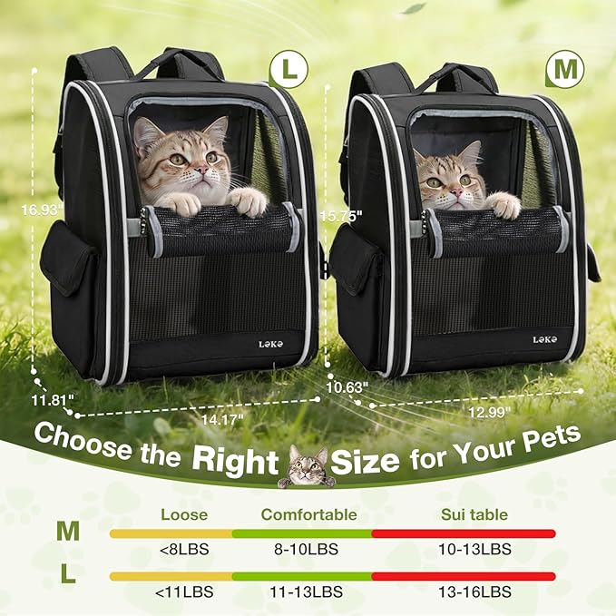 Lekereise Cat Backpack Carriers, Dog Carrier Backpacks with Breathable Mesh for Small Medium Cats Dogs Puppy Up to 17 Lbs, Pet Foldable Carrying Backpack Ventilated for Travel Hiking Collapsible
