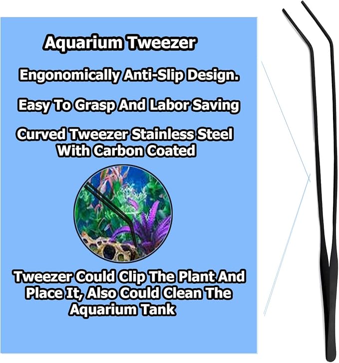G.S Aquarium Tweezers Long Reptiles Feeding Tongs for Aquatic Plants Spider Snakes Lizards (10.6" Curved)