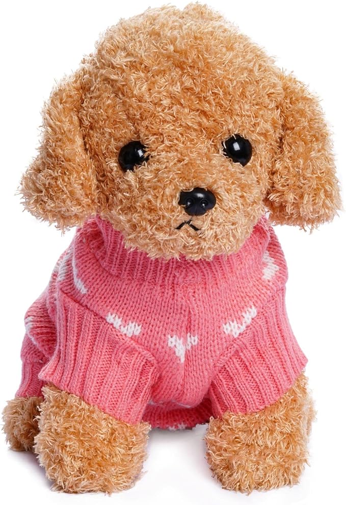 Dxhycc Dog Knitted Sweater Dog Heart Sweater Puppy Sweater Warm Soft Pet Holiday Clothes for Medium Cats and Dogs (Pink, M)