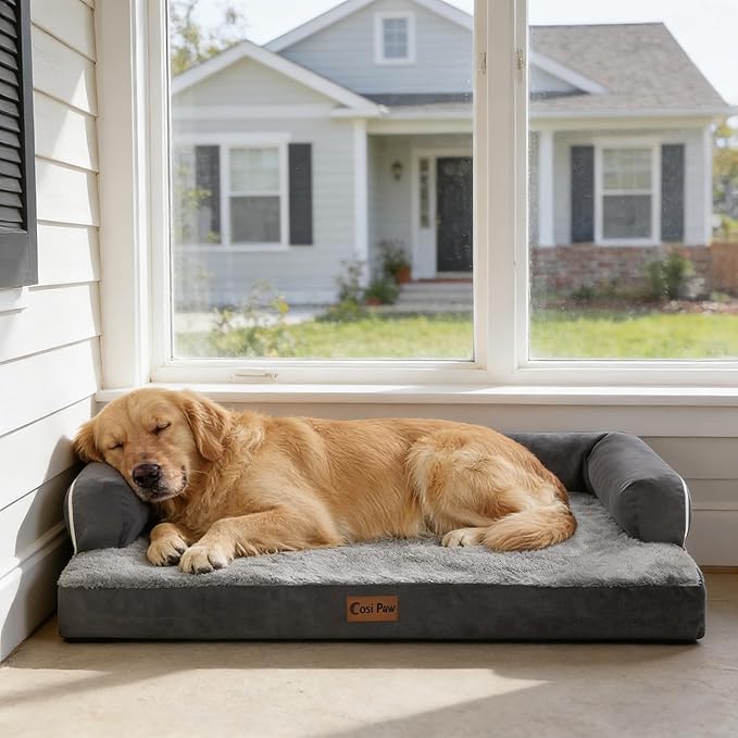 Orthopedic Dog Beds for Extra Large Dogs, Waterproof Egg Crate Foam XL Dog Bed with Sides 48x30Inch, Big Dogs Couch Beds with Removable Washable Cover and Nonskid Bottom, Dark Grey