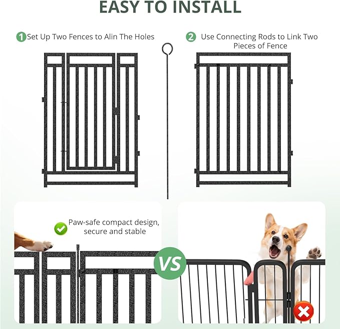 Dog Fence Outdoor Indoor, 47 Inch Height 8 Panels Dog Playpen for Large/Medium/Small Dogs Metal Dog Pen for Yard Camping and RV | Black-Silver