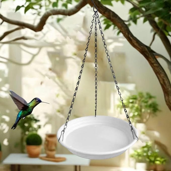 Hanging Bird Feeder and Waterer Tray Bird Food Tray Outdoor Birdbath Hanging Backyard Birdbath for Garden Balcony Trees Lawn, White