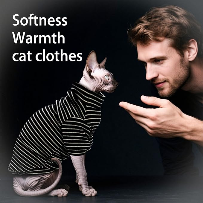 Fleece Sphynx Cat Clothes Soft Hairless Cat Clothes Pullover Cat Sweater for Chihuahua All Season Light and Warm Kitten Cloth for Cats Only Puppy Clothes Small Dog Sweater (B-Striped, XL)