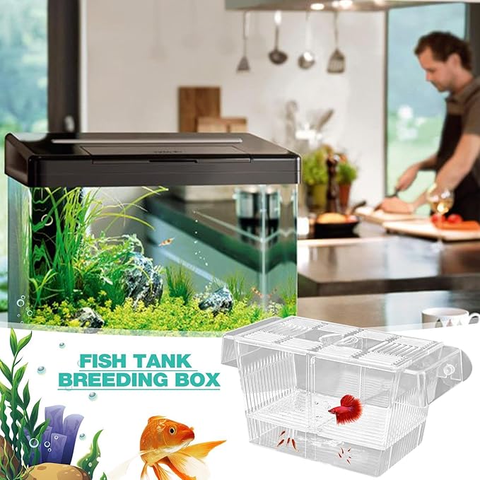 1/2 Fish Breeding Box - Aquarium Breeder Box, Fish Acclimation Box with 2 Suction Cups | Easily Install Fish Isolation Box, Acrylic Aquarium Hatchery Incubator for Baby Fishes Shrimp Betta Guppy