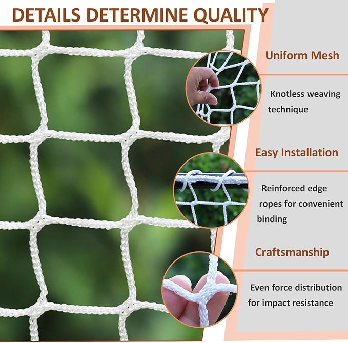 Safety Rope Net Kids Pet Stair Balcony Protection Net Baseball Softball Backstop Nets Outdoor Knotless Sports Netting(Size:0.5Mx5M（1.64FTx16.40FT）,Color:White)