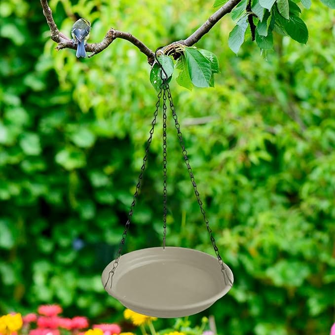 Hanging Bird Feeder and Waterer Tray Bird Food Tray Outdoor Birdbath Hanging Backyard Birdbath for Garden Balcony Trees Lawn, Beige