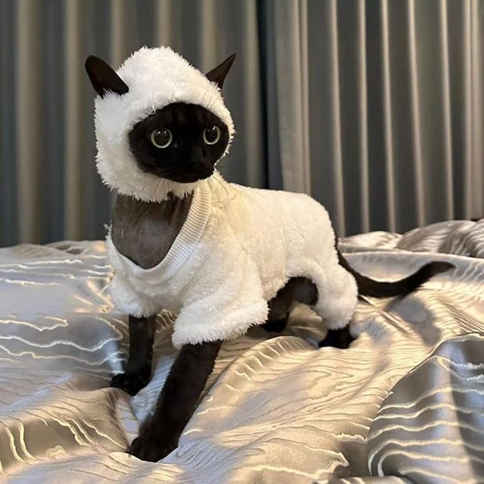 Warm Fleece Lined Winter Clothing for Sphynx & Devon Rex Cats | Soft Faux Lamb Wool | Cozy and Comfortable (Sheep Costume,XL About 4-4.5kg/8.8-9.9pounds)