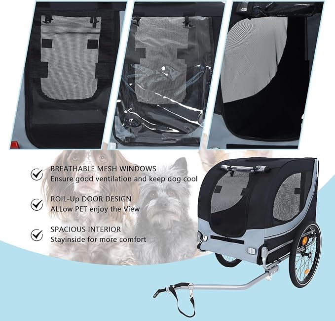 Large Dog Trailer for Bike, Folding Bike Trailer for Dogs with 18.9" Wheels, 120LB Capacity All-Terrain Pet Carrier, Universal Bicycle Coupler