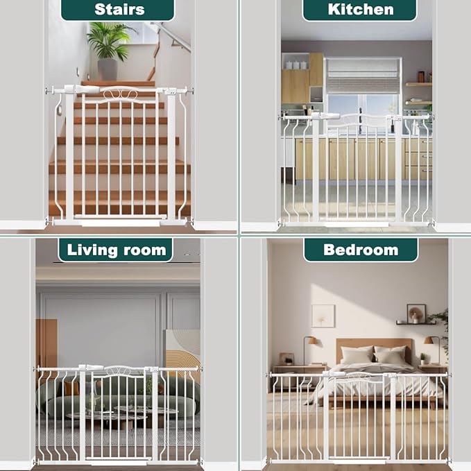 Fairy Baby 53.1"-62.5" Extra Wide Baby Gate for Stairs, Pressure Mounted Dog Gates for Doorways Indoor, Auto-Close Metal Pet Gate for House, No Drill Easy Walk Thru Safety Child Gate with Door, White