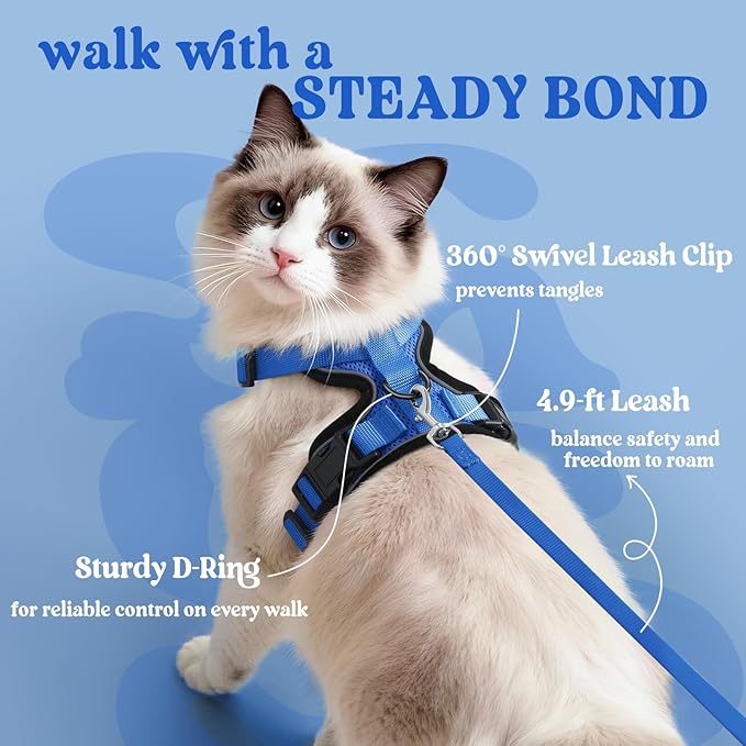 rabbitgoo Cat Harness and Leash for Walking, Escape Proof Soft Adjustable Vest Harnesses for Cats, Easy Control Breathable Reflective Strips Jacket, Navy Blue, XXS