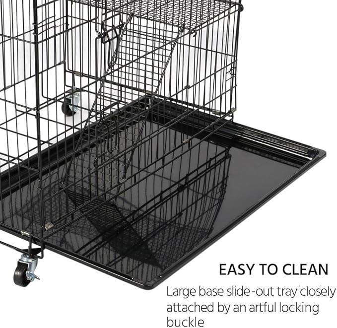 Yaheetech 49'' Collapsible Cat Cage 4-Tier Metal Cat Kennel Ferret Enclosure Chinchilla Cage with Rotating Casters/Ramp/Ladders/Hammock for Indoor Kitten