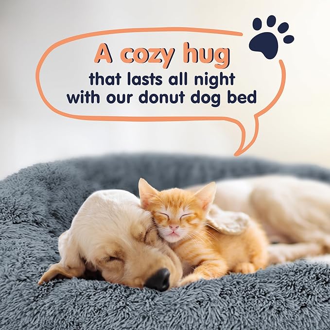 Donut Dog Bed - Premium Comfort for Anxiety Relief - Fluffy & Calming Design with Ultra-Plush Support | Cozy Round Dog Bed with Super Soft Circle Style (Dark Grey, X-Large)