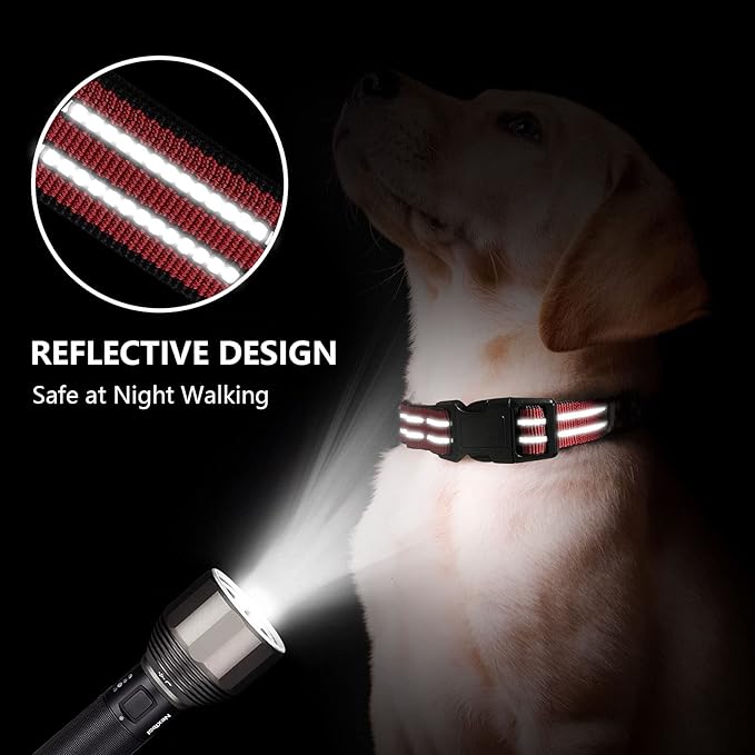 Hikiko Martingale Dog Collars Reflective Nylon Dog Collar with Quick Release Buckle Adjustable Training No Slip Dog Collar (Small, Red)