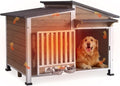 GUTINNEEN Large Outdoor Insulated Dog House Weatherproof Dog Kennel Dog Shelter with Chew-Proof Full Metal Frame, 360° Rotatable Spill-Proof Bowl, Openable Roof for Large Dog Breeds, 39.7" L