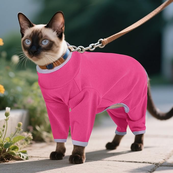 DENTRUN Cat Clothes for Hair Control with Hair Sticky Fabric - Soft Recovery Suit & Breathable Lint-Resistant Cat Sweater for Cats Only, Kitten Onesie Pajamas, S, Bright Pink