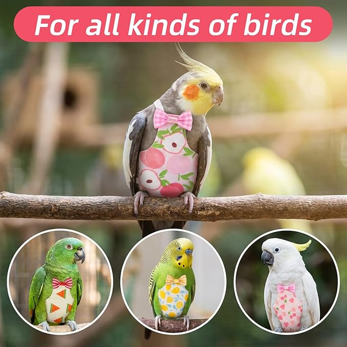 7 Pcs Bird Diaper, Cute Parrot Diaper with Waterproof Inner, Reusable Chicken Pants Bird Flight Suit for Parakeet, Cockatie,l Mini Macaw, Canary, Pet Chicken & Duck