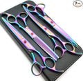 KINGSTAR 7.0in Titanium Rainbow Professional Pet Grooming Scissors Set,Straight & Thinning & Curved Scissors 4pcs Set for Dog Grooming,(Rainbow)