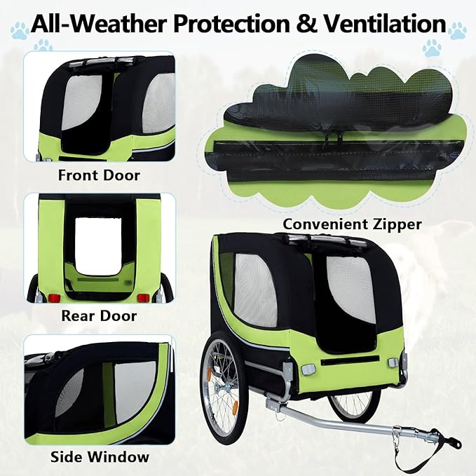 Large Dog Trailer for Bike, Folding Bike Trailer for Dogs with 18.9" Wheels, 120LB Capacity All-Terrain Pet Carrier, Universal Bicycle Coupler