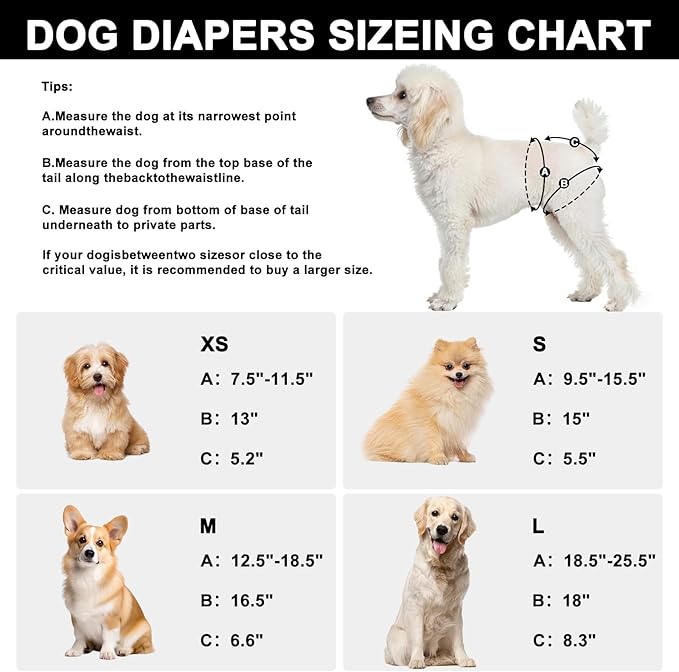 Reusable Dog Diapers Female 3 Pack Doggie Diapers for Period Heat Incontinence Puppy Training (Medium, Jeans)