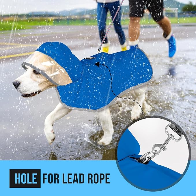 Lukovee Dog Raincoat, Adjustable Dog Rain Jacket with Clear Hooded Double Layer for Large Medium Small Dogs Puppies, Waterproof Rain Coat Poncho with Reflective Storage Pocket & Rim (Blue, S)