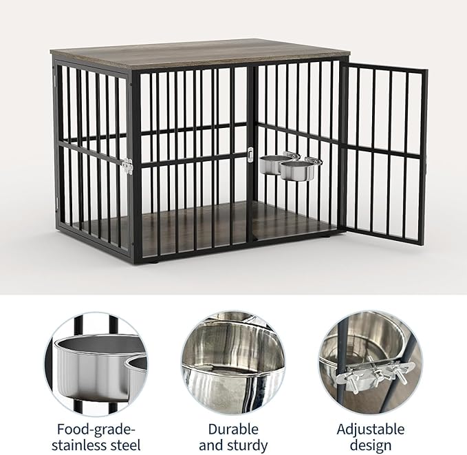 43 Inch Indoor Dog Crate End Table Furniture with Double Doors, Wooden Pet Cage Side Table, Heavy-Duty Dog Kennel for Medium and Large Breeds
