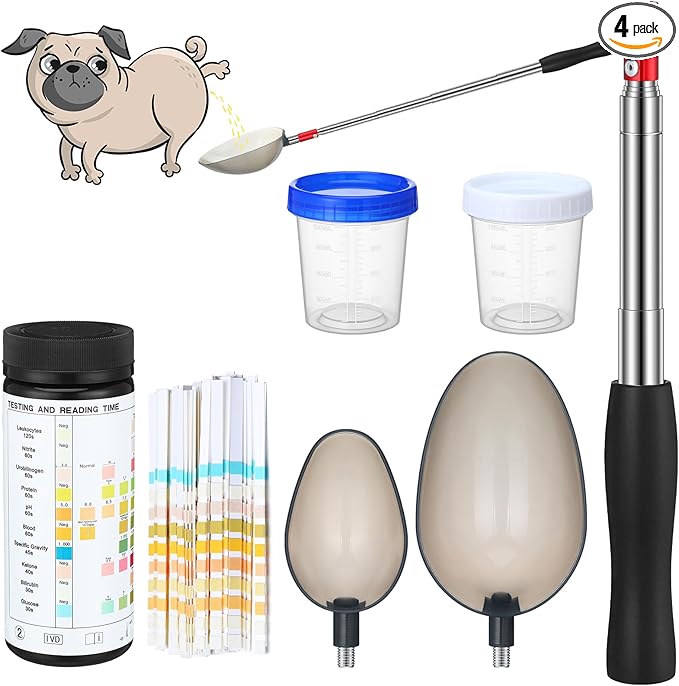 Nuanchu 4 Pcs Dog Urine Collection Kit Includes Pet & Cat Telescopic Urine Sample Collection, Pee Test Strips, Reusable Spoons and Cups for Veterinary Supplies