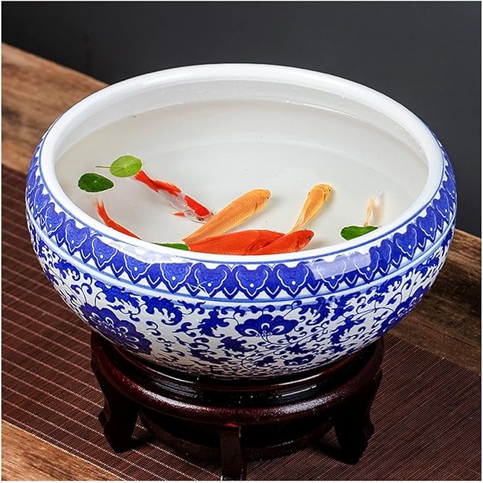 Fish Tank Ceramic Goldfish Bowl Fish Tank Hand-Painted Desktop Large Lucky Turtle Tank Narcissus Lotus Pot Tank Aquarium Starter Kits Glass Fish Tank(D,32cm)