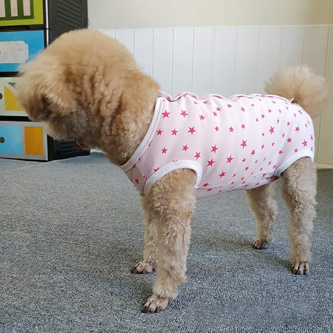 Dog’s Recovery Suit Post Surgery Shirt for Puppy, Wound Protective Clothes for Little Animals(Pink Stars-XXS)