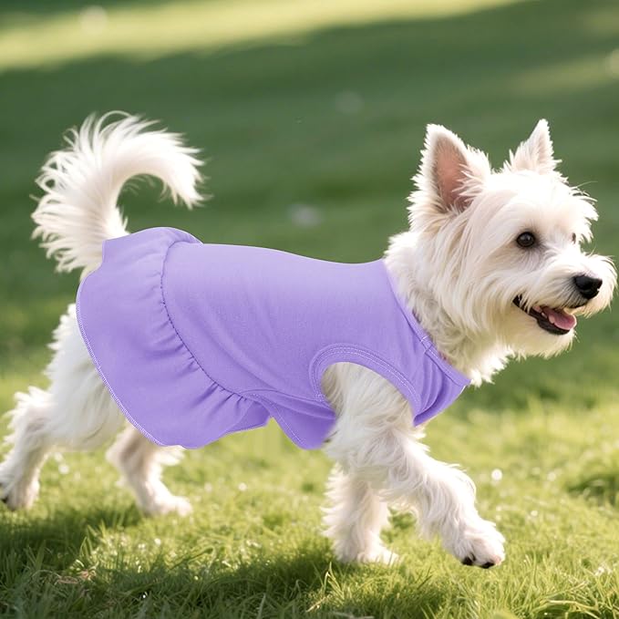 Dog Dresses Cat Skirt Solid Color Dog Clothes Summer Sleeveless Puppy Girl Clothes for Small Pet Dogs Cats (Light Purple, Small)