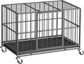 38 Inch Heavy Duty Dog Crate, Indestructible Escape-Proof Dog Kennel for High Anxiety Large Dogs, Strong Metal Pet Cage with Double Doors, Lockable Wheels & Removable Tray, XL XXL XXXL
