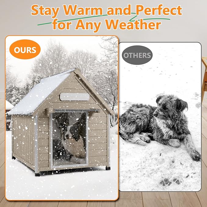 Large Dog House Indoor Outdoor with Window, Doghouse Kennel Shelter with Anti-Chewing Iron Frame for Medium to Small Dogs, Easy Assemble(37.4" W*30.5" L*39.3" H)