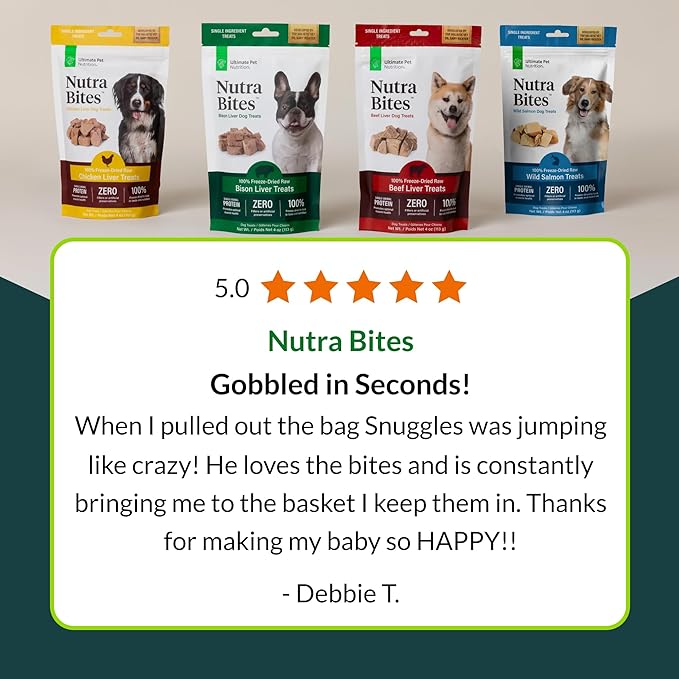 ULTIMATE PET NUTRITION Nutra Bites Freeze Dried Raw Single Ingredient Training Treats Food Topper for Dogs, 4 Ounces, Salmon