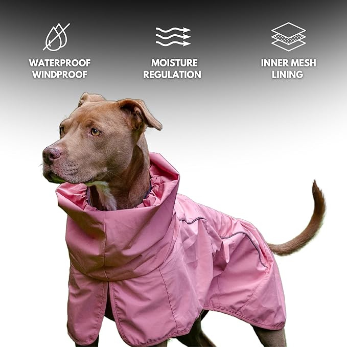 Spark Paws Dog Raincoat, Waterproof Windproof Rain Jacket, for Small Medium Large Extra Large Dogs, Reflective Breathable Full-Body Coverage Dry Suit - Sea Pink, 4XL