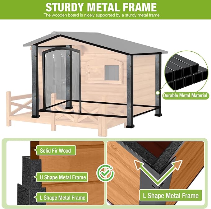GUTINNEEN Extra Large Outdoor Heated Dog House XL Insulated Dog Kennel with Safe Heating Pad, Chew-Proof Metal Frame, 6-Sided Thermal Liner for Large Dog Breeds, 44.6" L × 41.1" D × 32.9" H