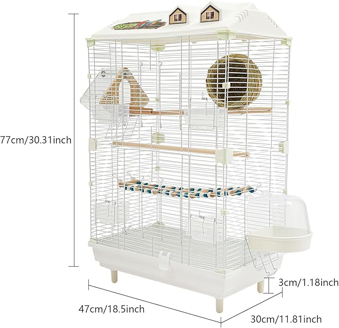 Two-Tier Bird Cage, 30 Inch Pigeons Parrot Birdcage with Safe Rotary Door Lock, White Parakeet Cage for Small to Medium Birds, Easy Access Double Doors. (A)