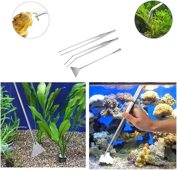 Heyiarbeit Aquarium Straight Curved Tweezers Set 19 Inch Stainless Steel (2 Pack) & Substrate Spatula Fish Tank Aquatic Plants Tool