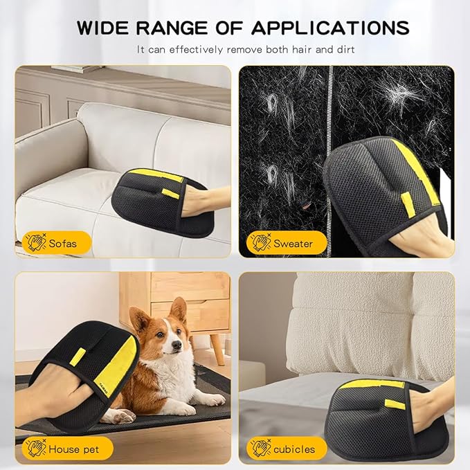 Electrostatic Pet Hair Removal Gloves: Quick Wiping - Reusable & Washable for Sofa Clothing Pet Beds Effortless Cats & Dogs Hair Remover for Busy Pet Owners (2pcs-Black)