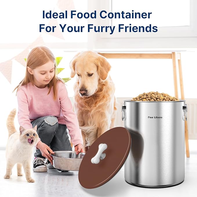 2PK 25 Lbs Stainless Steel Dog Food Storage Container with Airtight Lid & Ceramic Bone Handle, Large Metal Dog Food Bin for Dogs & Cats, Keep Fresh, Easy to Clean