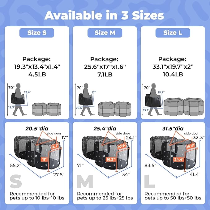 2-in-1 Cat Playpen with Pee Pad, 72''Pop Up Dog Pet Playpen for Indoor Outdoor Cats Enclosed, Portable Pet Playpen, Kitten Puppy Foldable Play Pen Cat Dog Tent Crate Cage Kennel(M, 72" Lx36Wx24H)