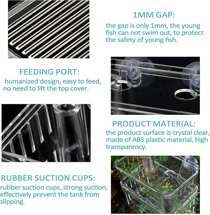 1/2 Fish Breeding Box - Aquarium Breeder Box, Fish Acclimation Box with 2 Suction Cups | Easily Install Fish Isolation Box, Acrylic Aquarium Hatchery Incubator for Baby Fishes Shrimp Betta Guppy