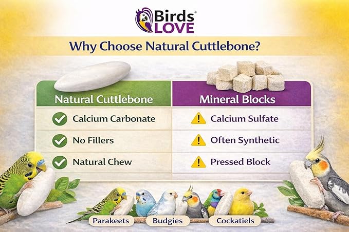 Birds LOVE 3.5-4″ Cuttlebones for Birds – 100% Natural Sun-Dried Calcium & Beak Conditioning Supplement for Parakeets, Budgies, Cockatiels, Finches & Canaries – 2 Pack with Holder – Made in Vietnam